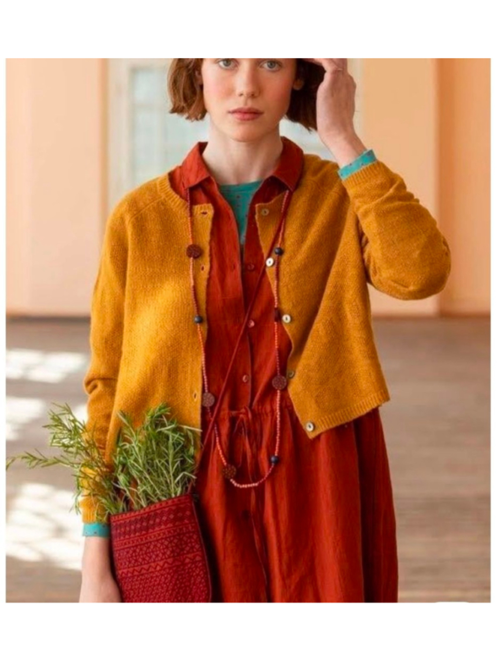 Gudrun Sjödén button up Mustard crop textured Cardigan S